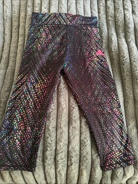 adidas Black Capri Leggings with Neon Multicolor Dot Print